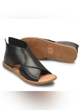 Born Iwa Sandals Black Leather Criss Cross Back Zip Natural Sole Women's 7